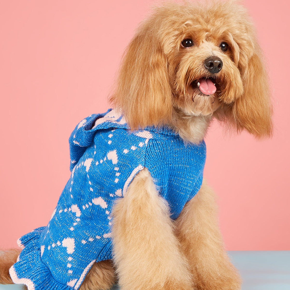 Heart Pattern Dog Cat Hooded Sweater Dress
