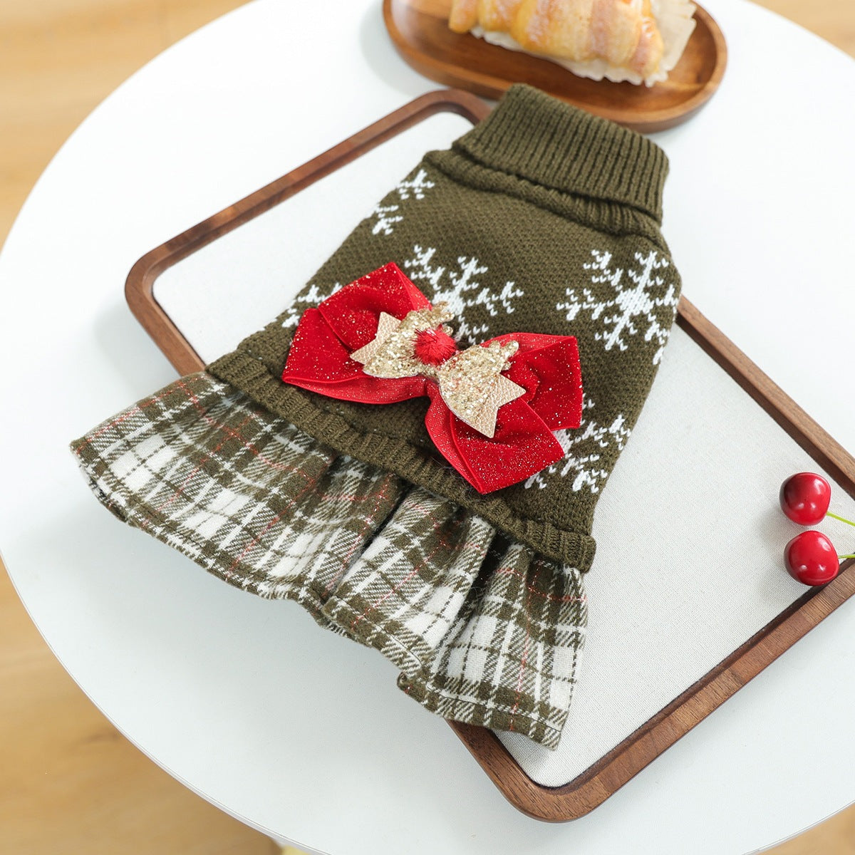 Christmas Bow Decor Dog Cat Knitted Dress