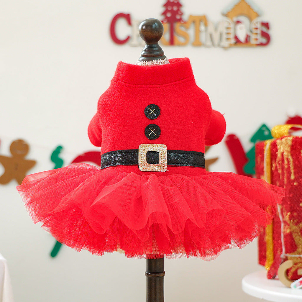 Santa Pattern Christmas Dog Cat Princess Dress