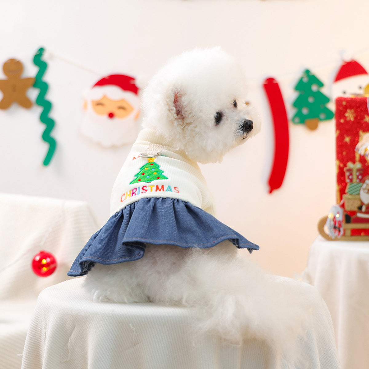 Christmas Tree Denim Dog Cat Dress/Jacket