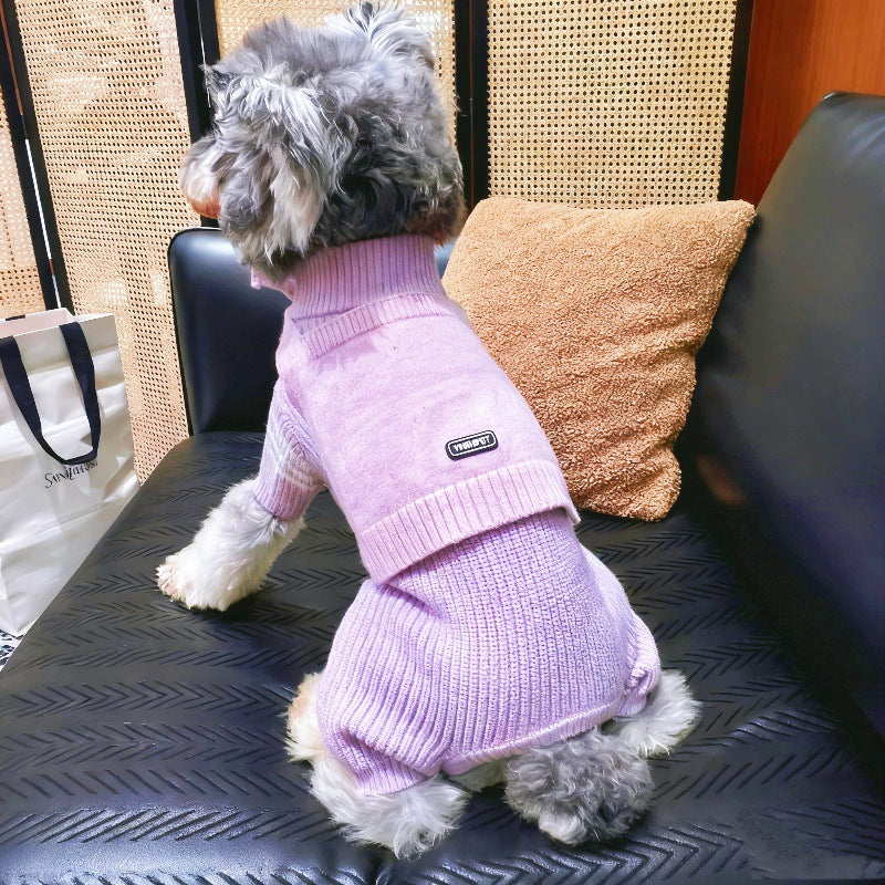 Warm Striped Knitted Dog Jumpsuits Cape