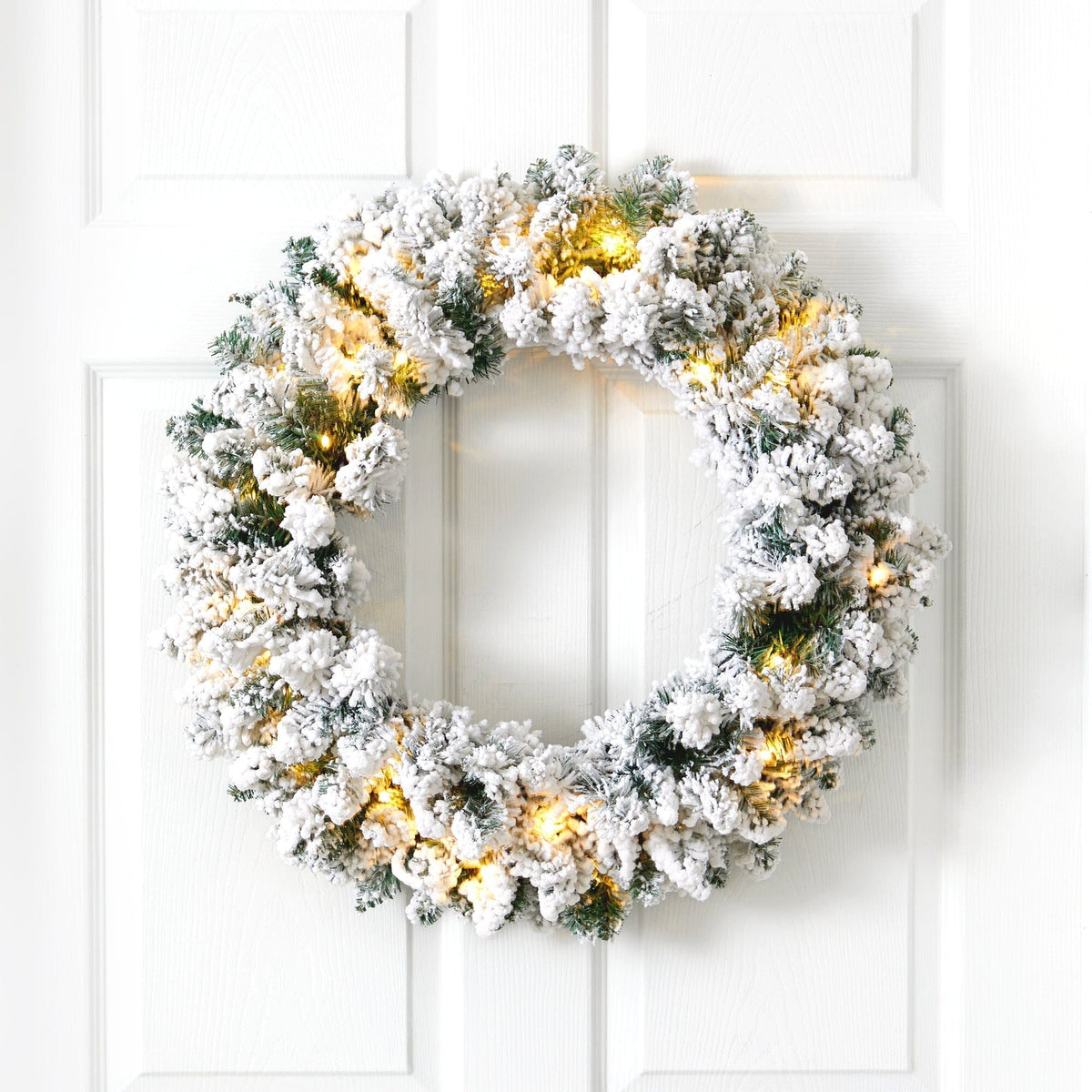 24-Inch Flocked Christmas Wreath with Pinecones and 35 Warm LED Lights - Pinecone Christmas Wreath